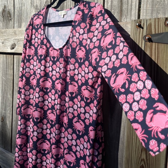 Simply Southern Pink and Navy Crab Dress XL - Picture 3 of 12